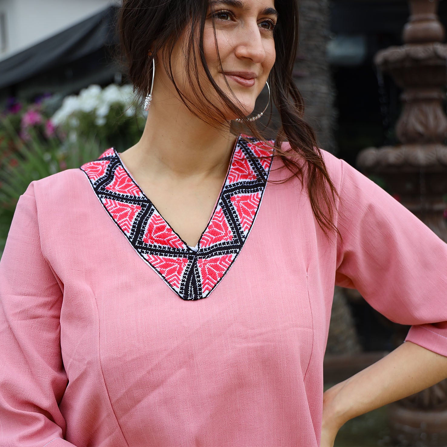 Puebla Modern Embroidered V-Neck Blouse - Image 2