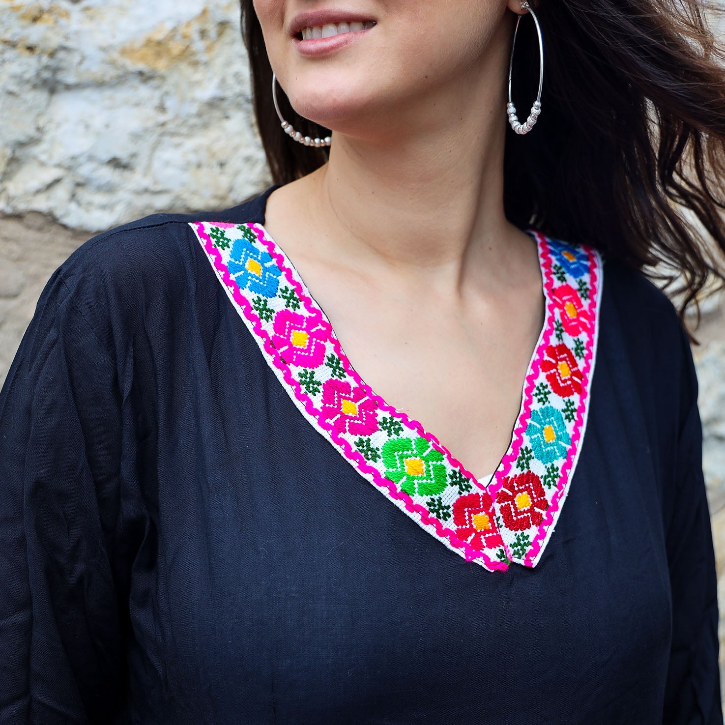 Puebla Modern Embroidered V-Neck Blouse - Image 3