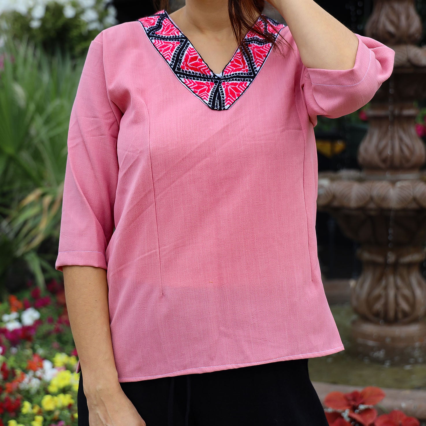Puebla Modern Embroidered V-Neck Blouse - Image 4