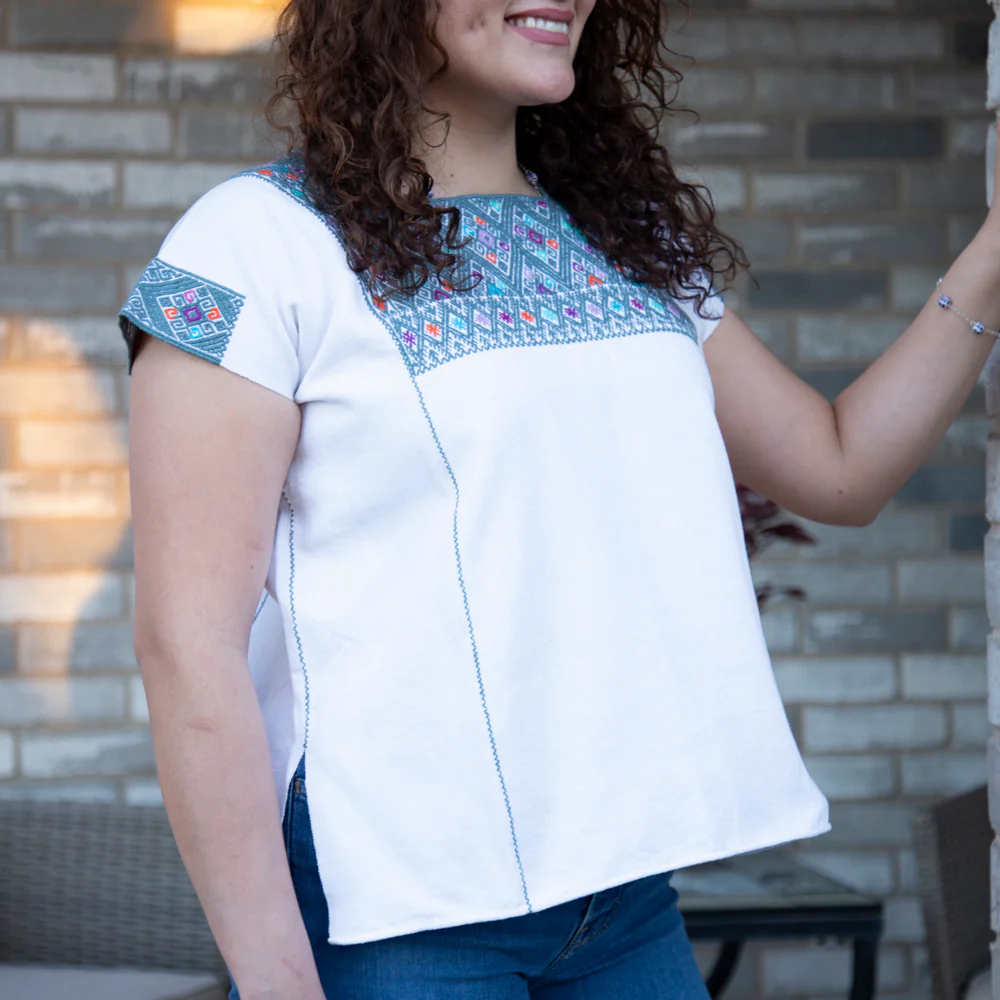 San Andrés Sun Woven Huipil Blouse - Image 12