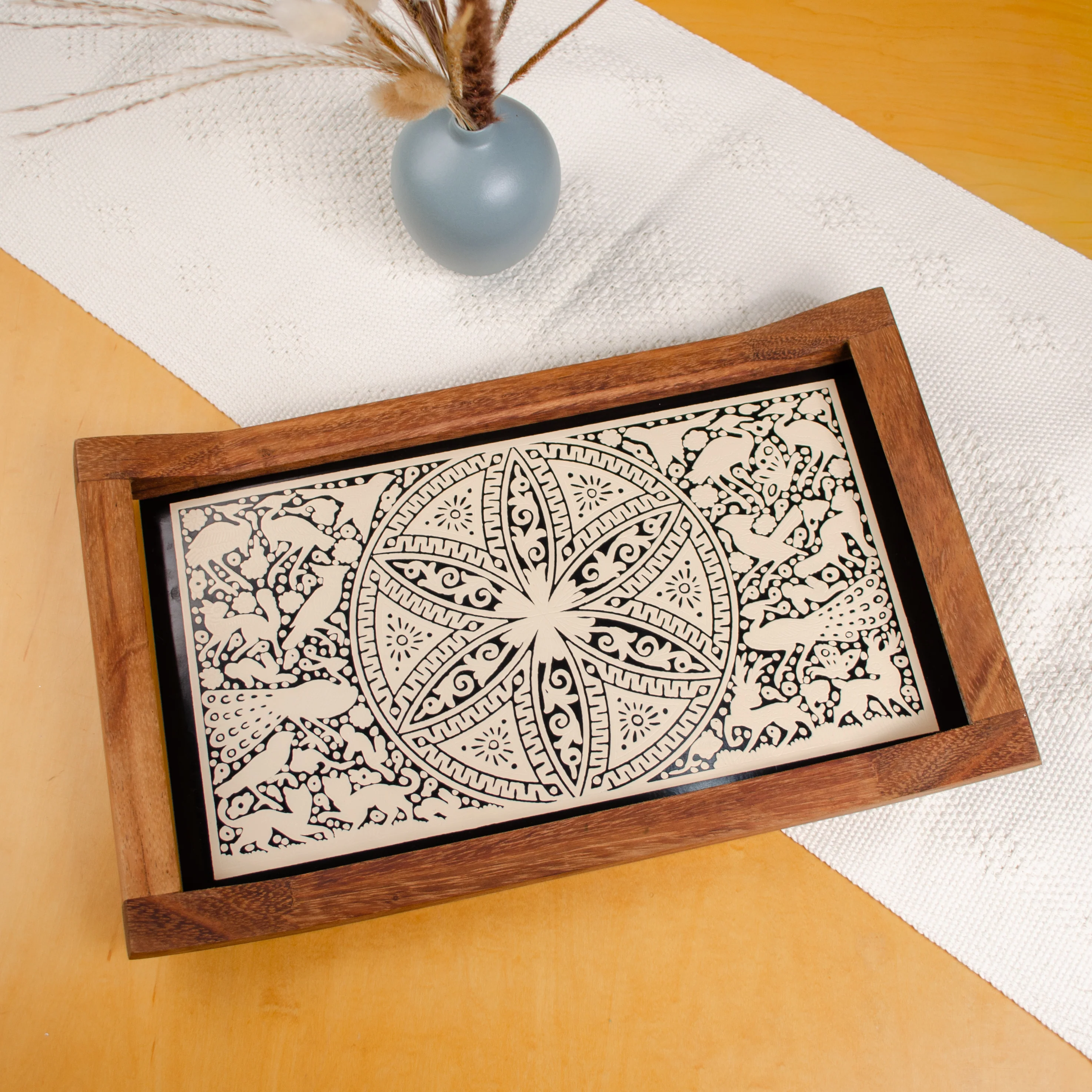 Small Olinalá Parota Solid Wood Serving Tray - Image 3