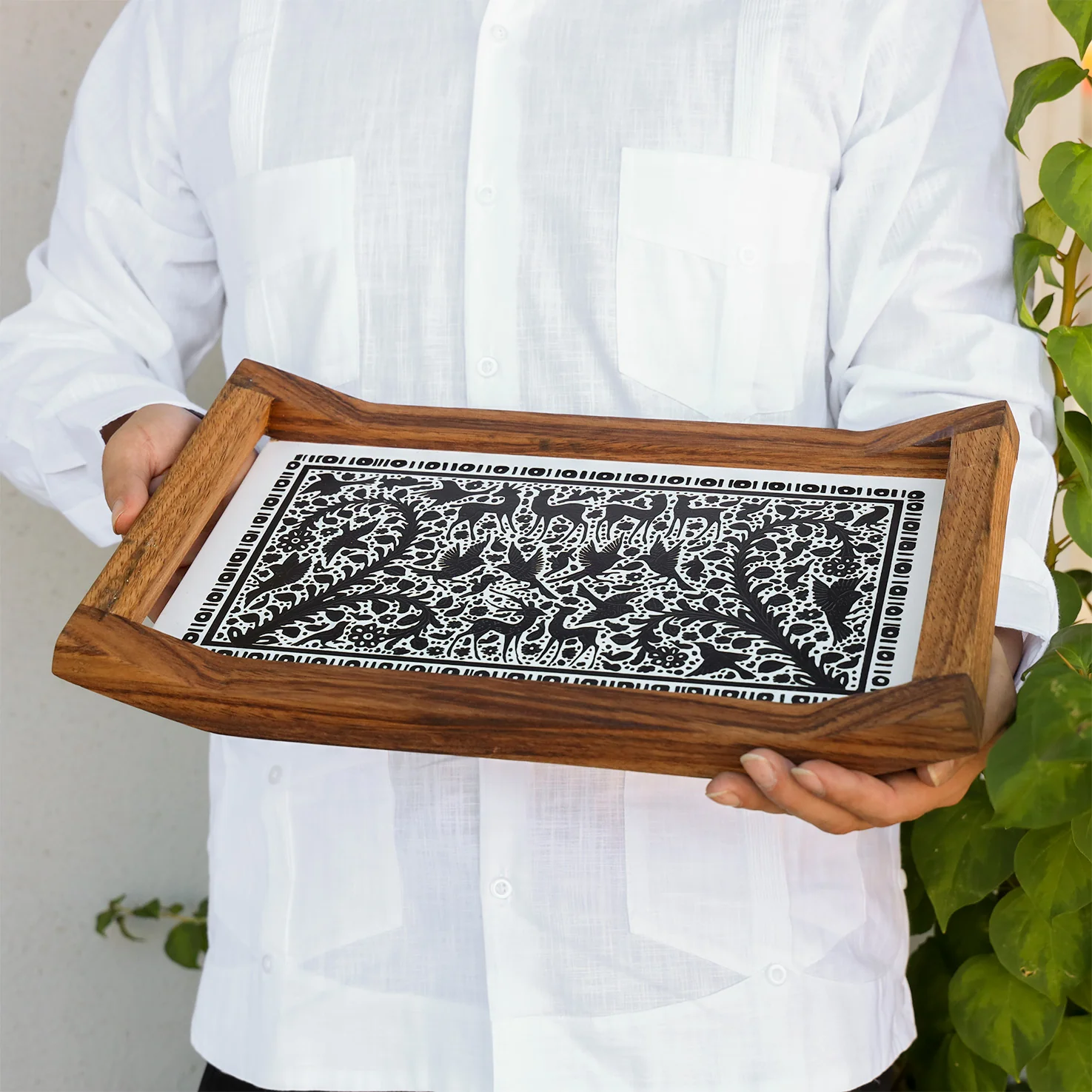 Small Olinalá Parota Solid Wood Serving Tray - Image 5