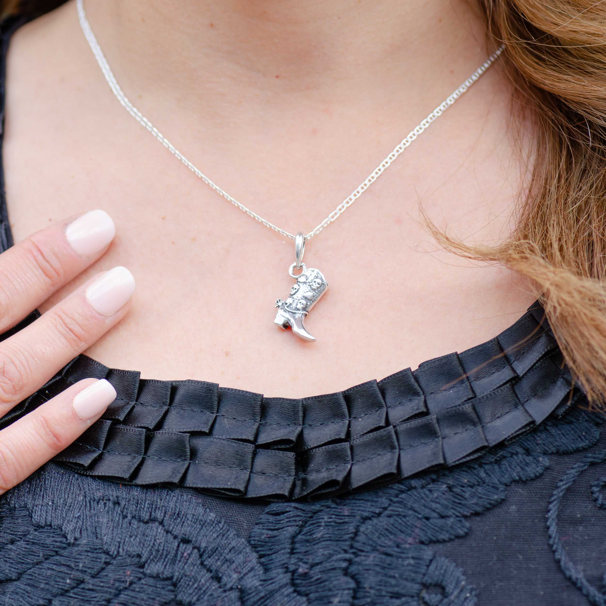 Sterling Silver Boot with Skulls Pendant - Image 2
