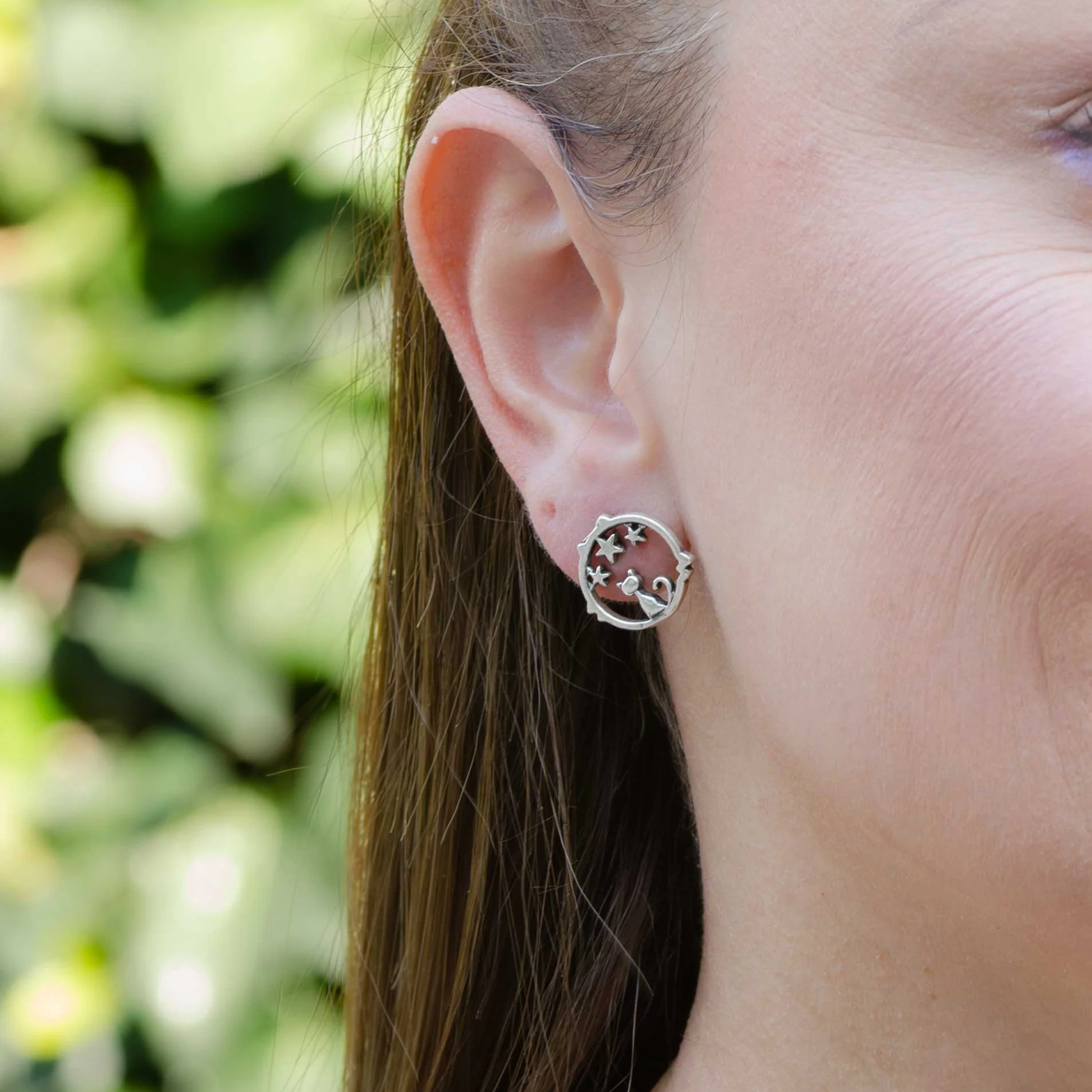 Sterling Silver Cat Under the Stars Earrings - Image 2