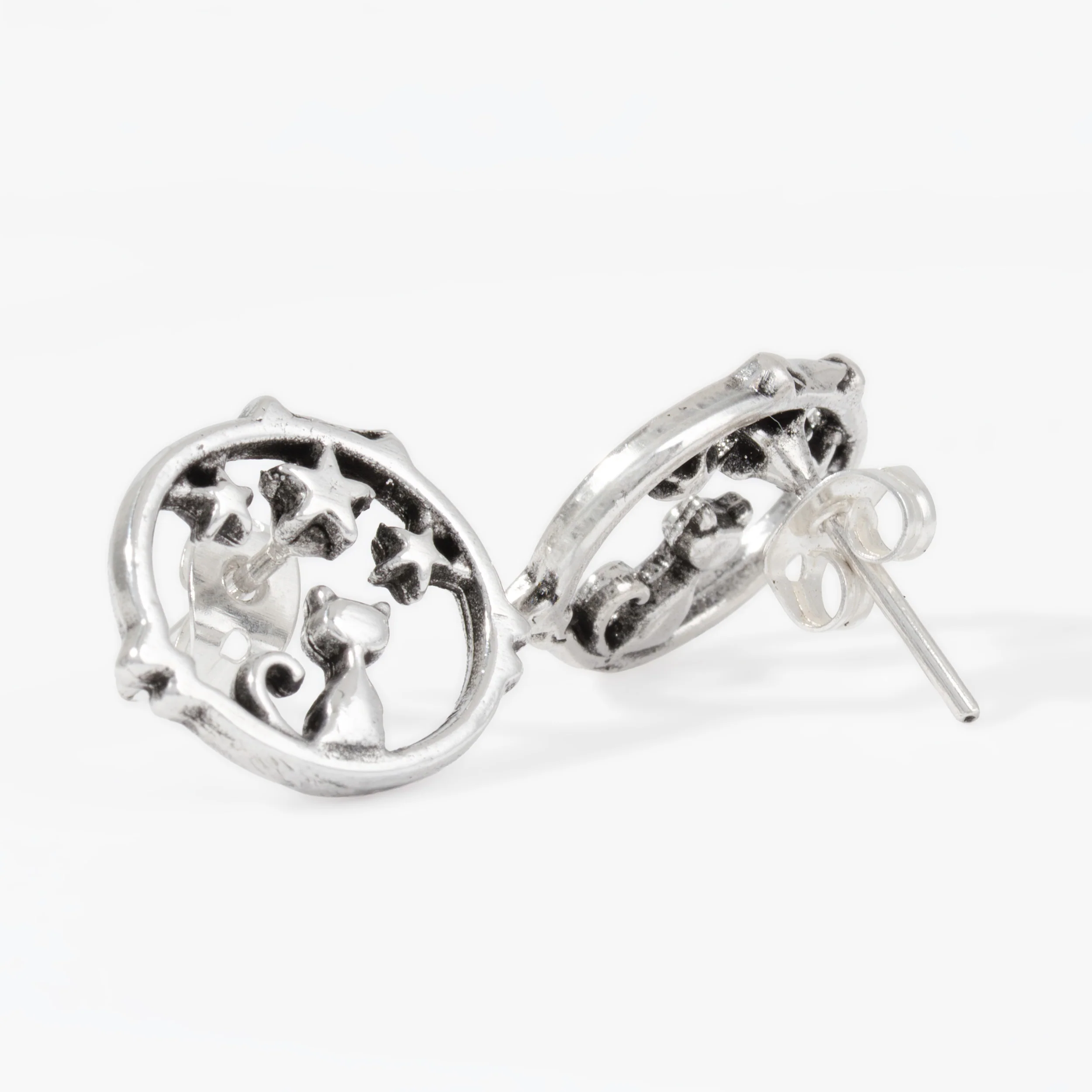 Sterling Silver Cat Under the Stars Earrings - Image 3