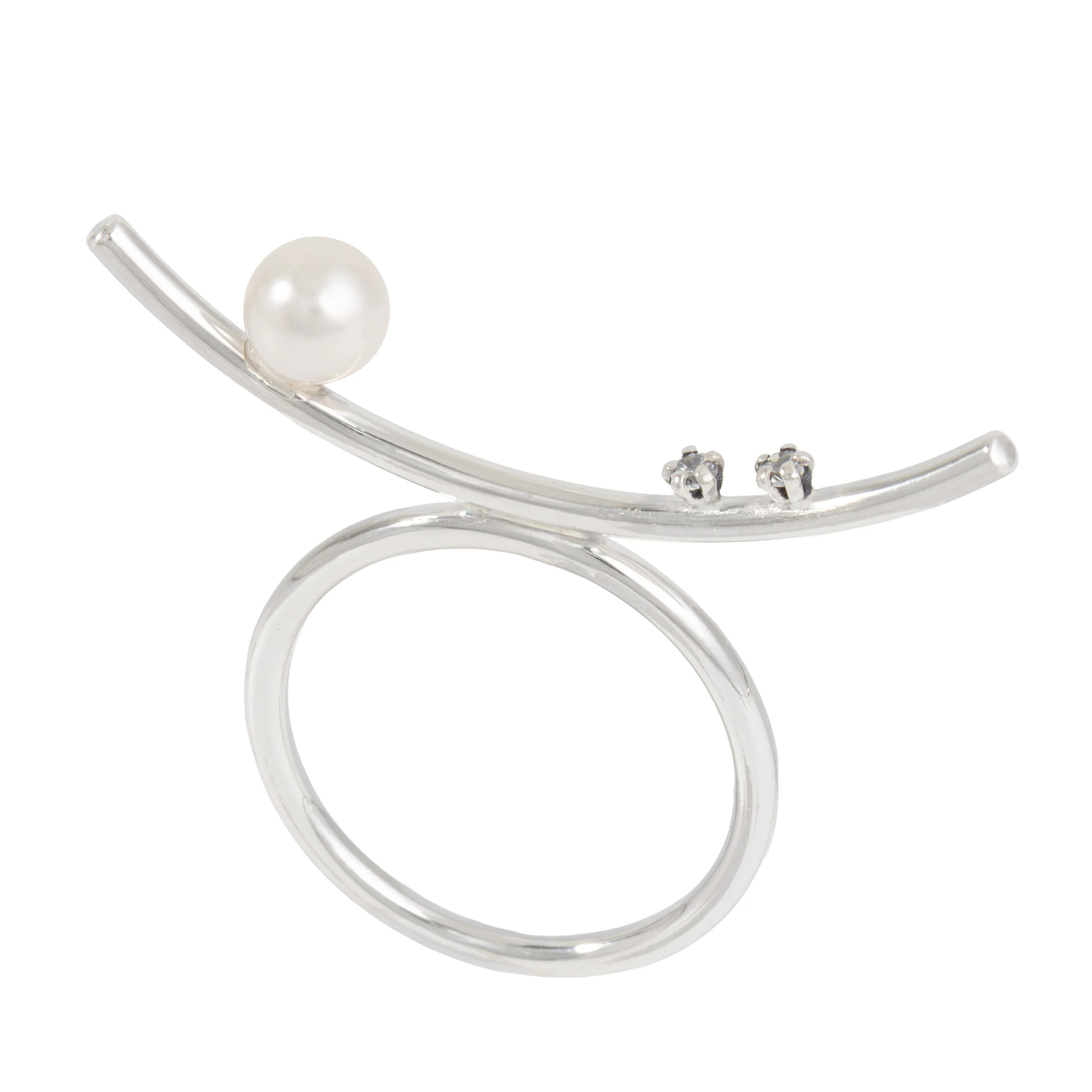Sterling Silver Curved Ring with Faux Pearl - Image 4