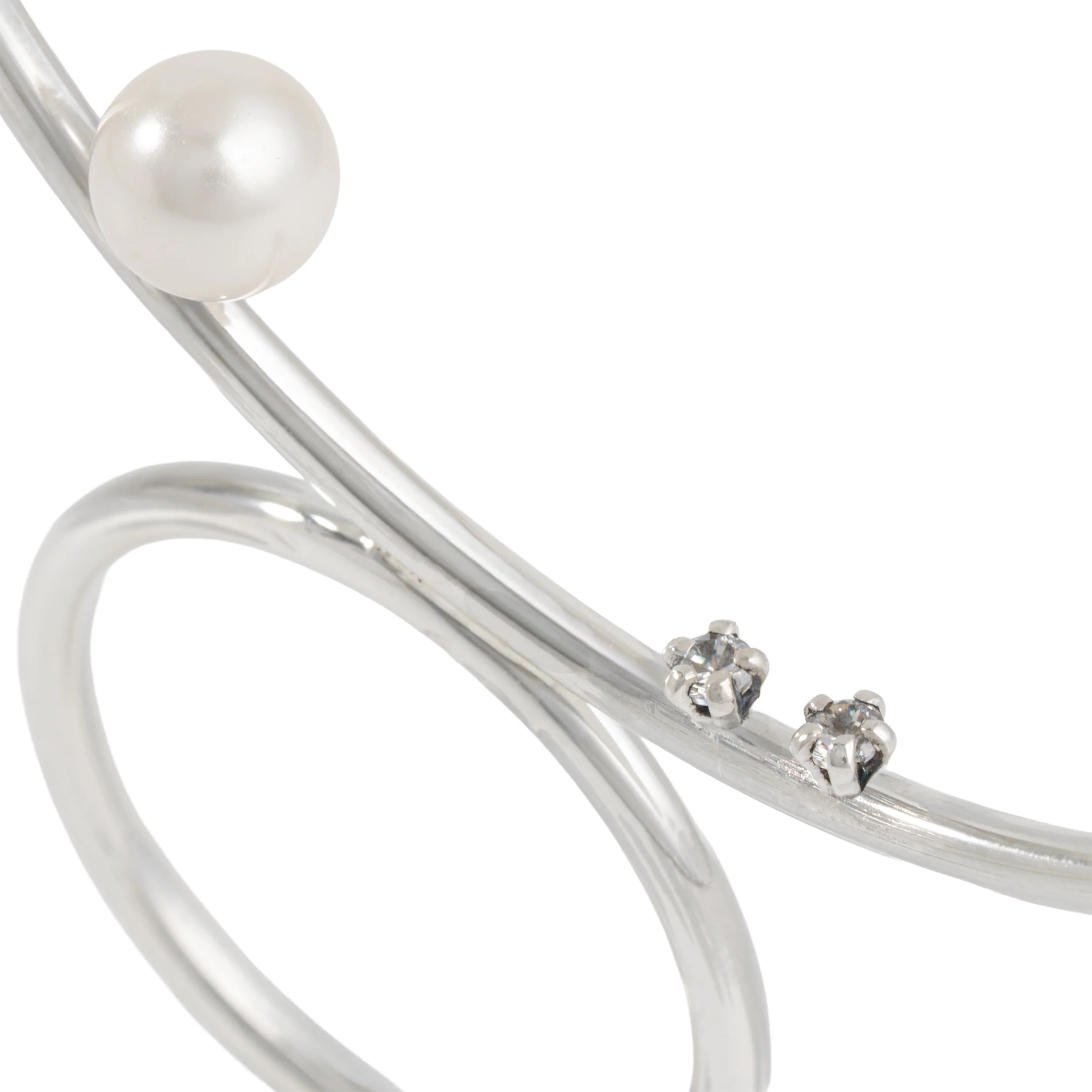 Sterling Silver Curved Ring with Faux Pearl - Image 6