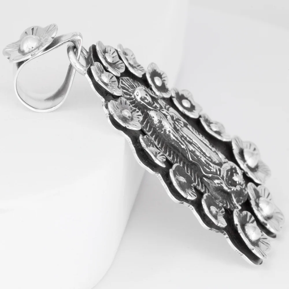 Sterling Silver Floral Virgencita Pendant - Image 5