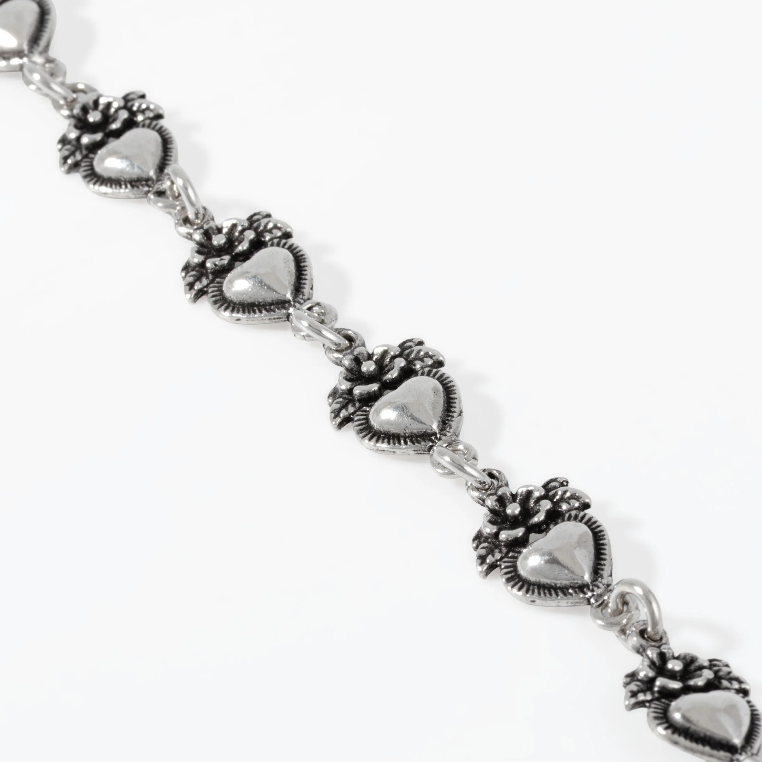 Sterling Silver Flowered Hearts Bracelet - Image 4