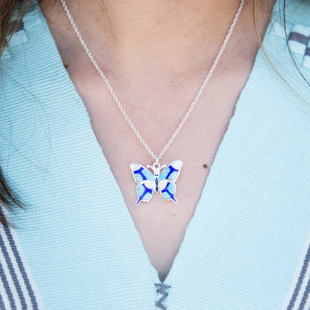 Sterling Silver Into the Blue Butterfly Earrings and Pendant Set - Image 5