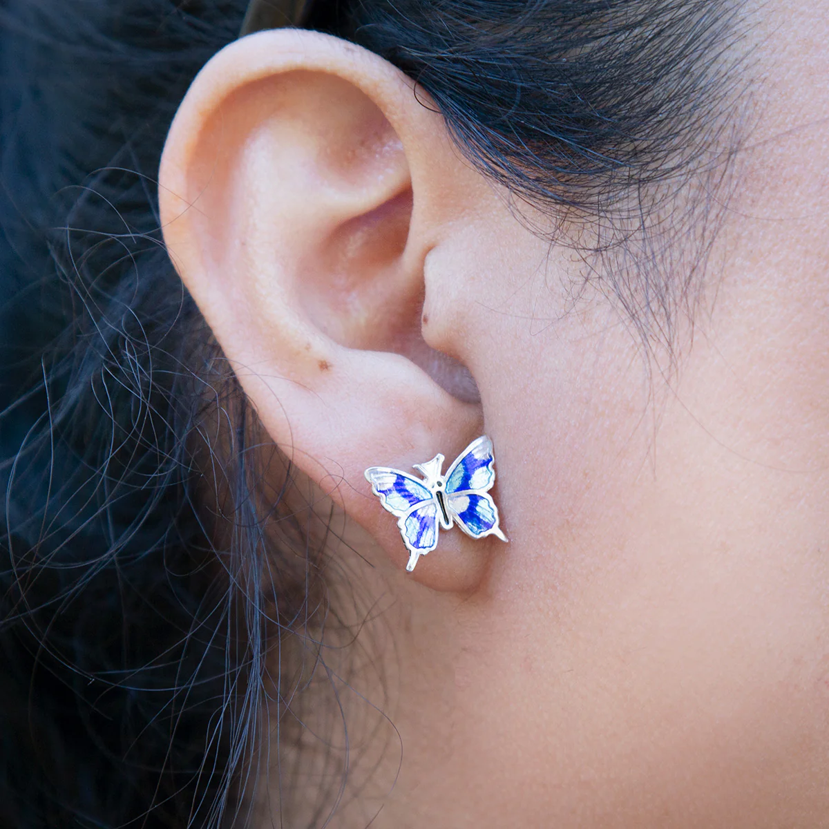 Sterling Silver Into the Blue Butterfly Earrings and Pendant Set - Image 7