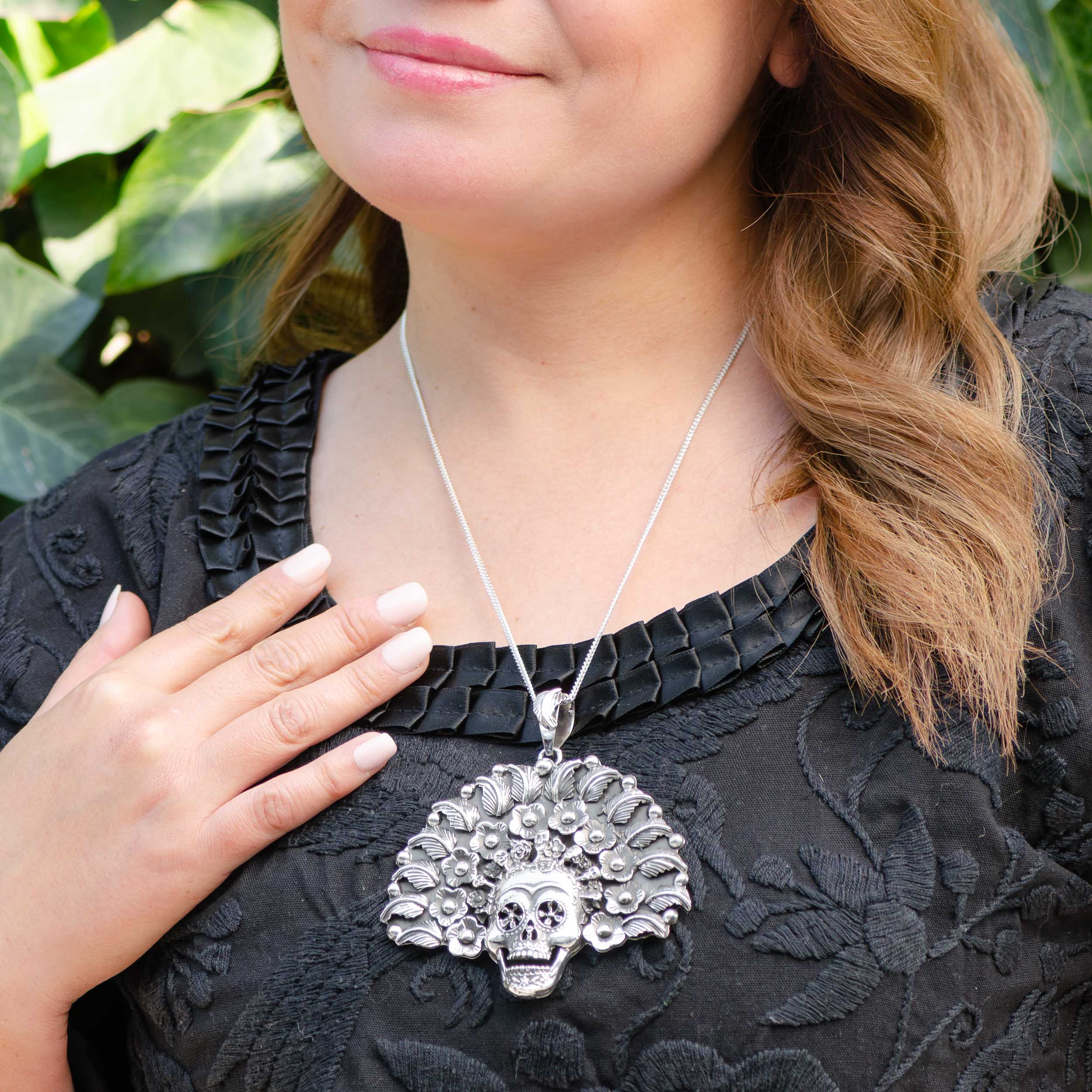 Sterling Silver Large Royal Sugar Skull Pendant - Image 3