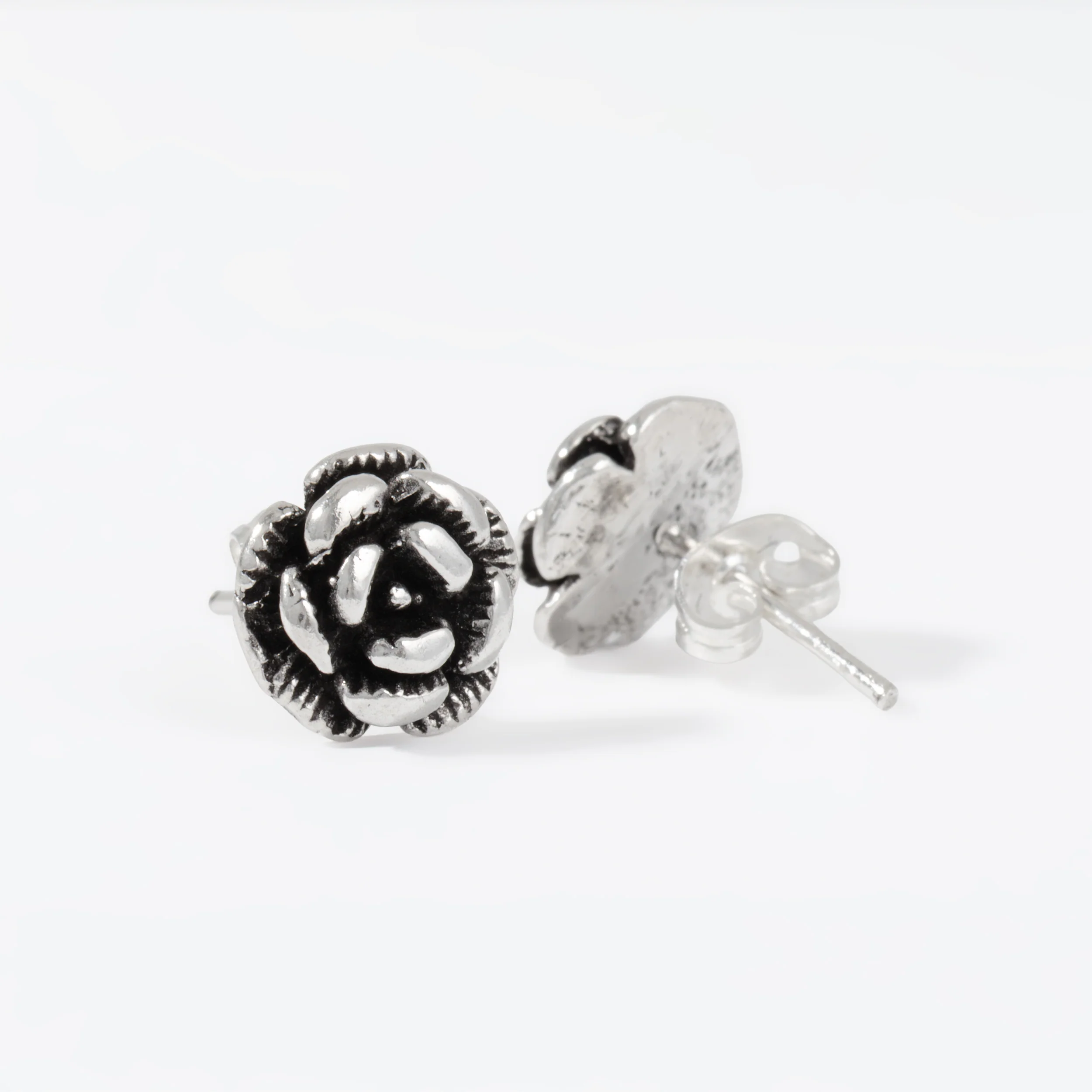 Sterling Silver Small Rose Earrings - Image 2