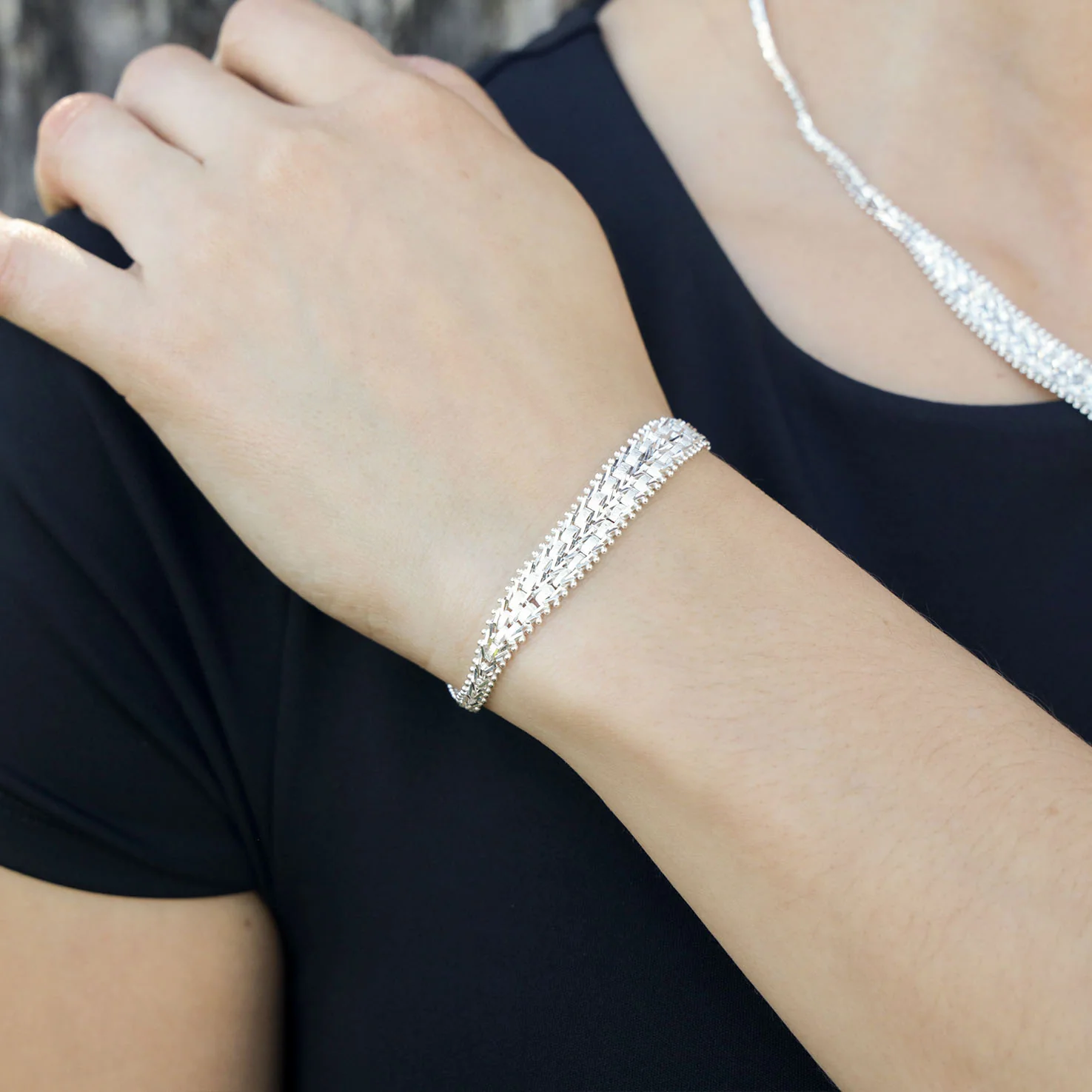 Sterling Silver Tiara Style Necklace & Bracelet Set - Image 2
