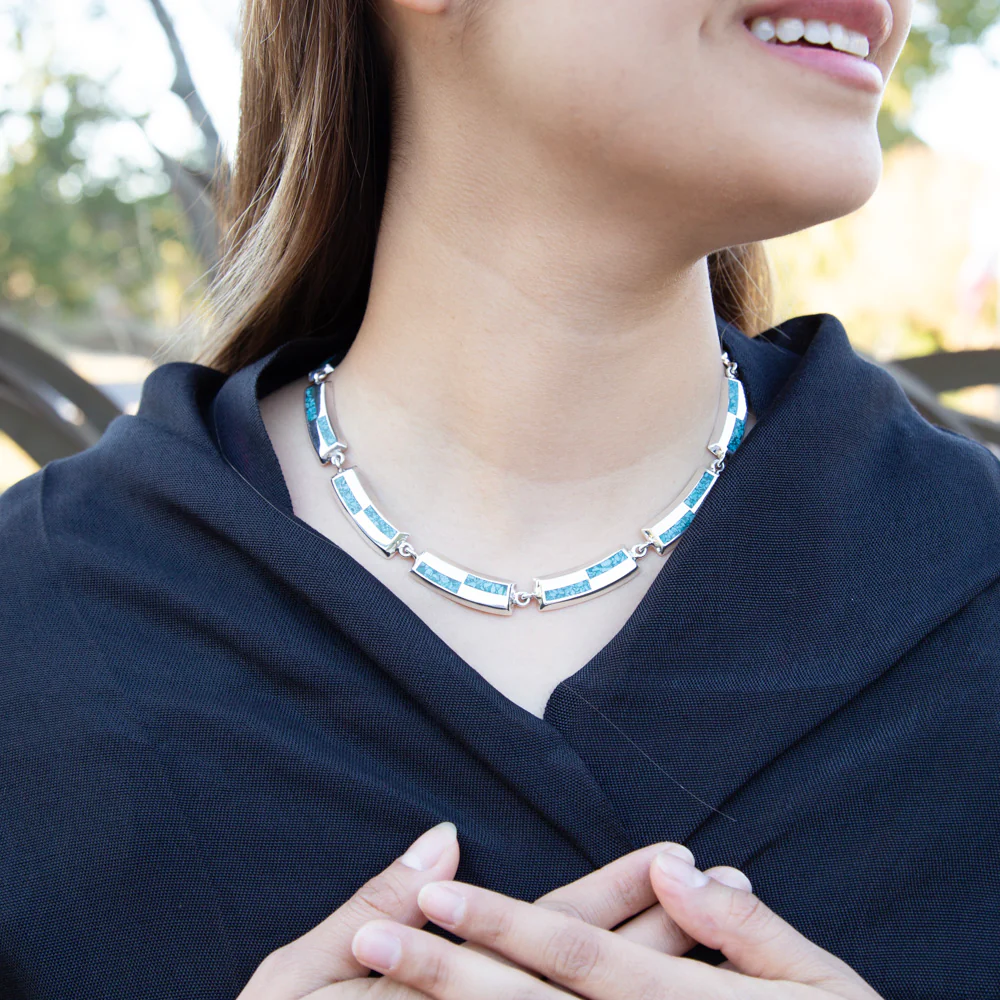Sterling Silver Turquoise Bars Necklace