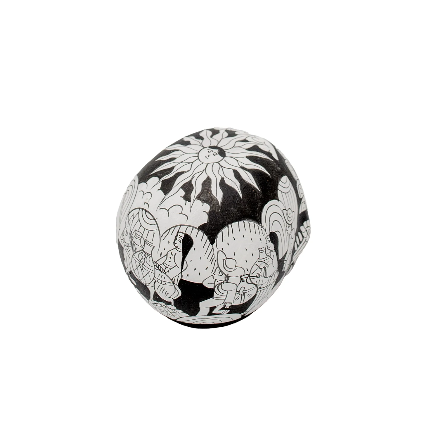 Storytelling Hand-Painted Black and White Xalitla Clay Sugar Skull - Image 17