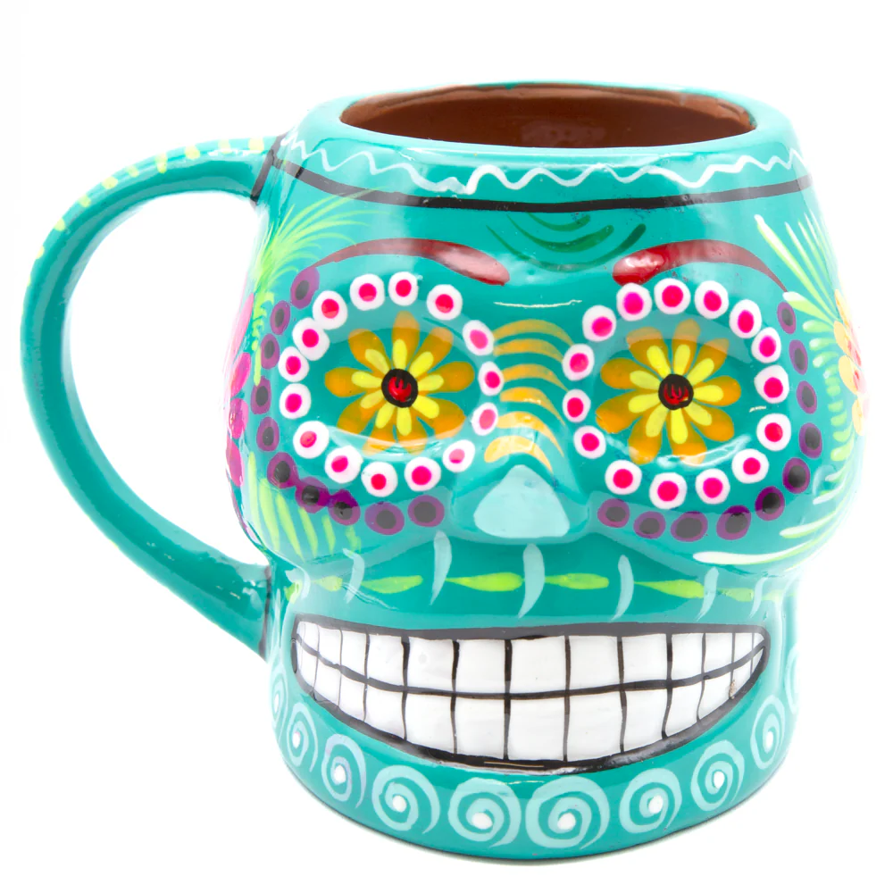Sugar Skull Hand Painted Xalitla Clay Mug - Image 20
