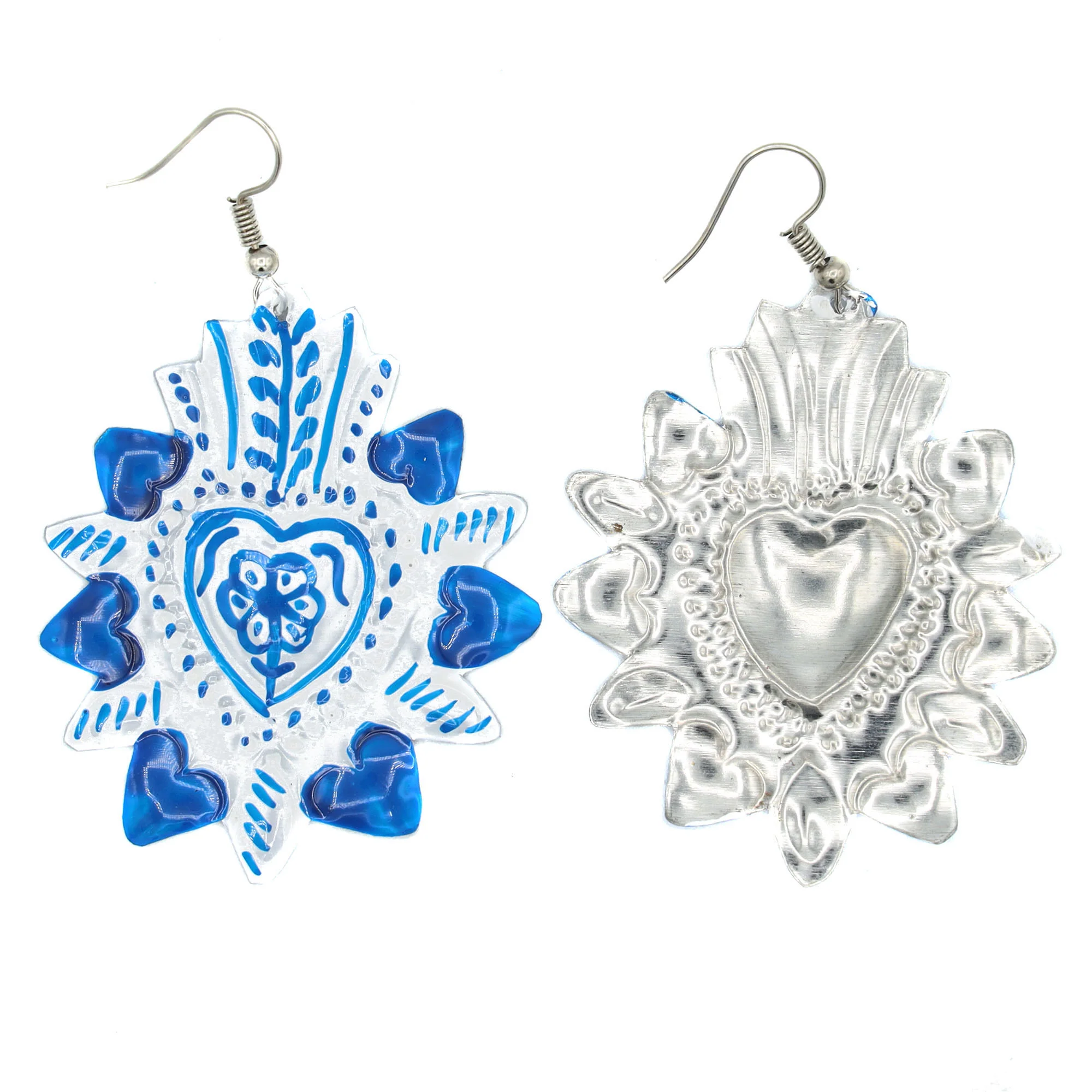 Talavera Heart Tin Art Milagro Earrings - Image 4