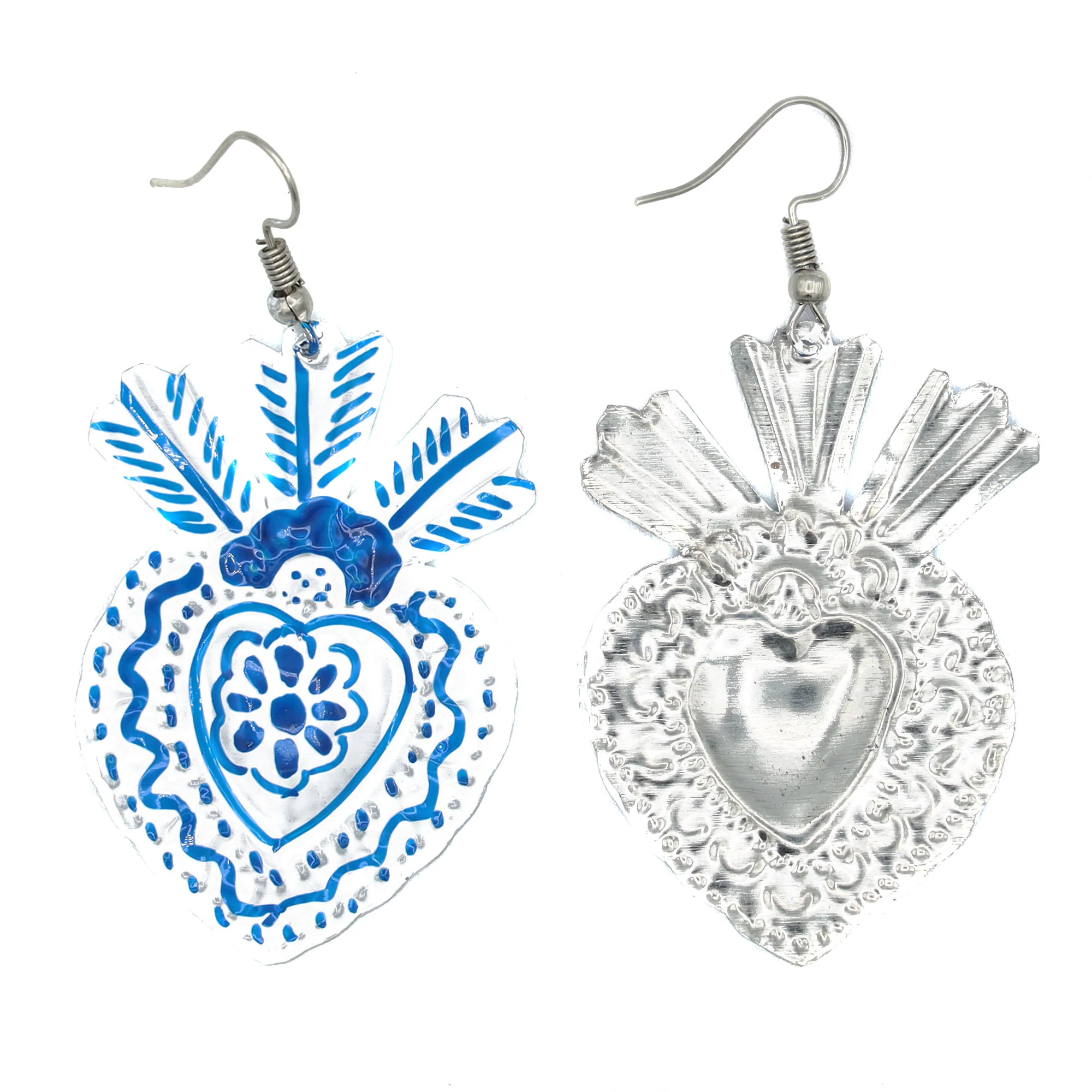 Talavera Heart Tin Art Milagro Earrings - Image 5
