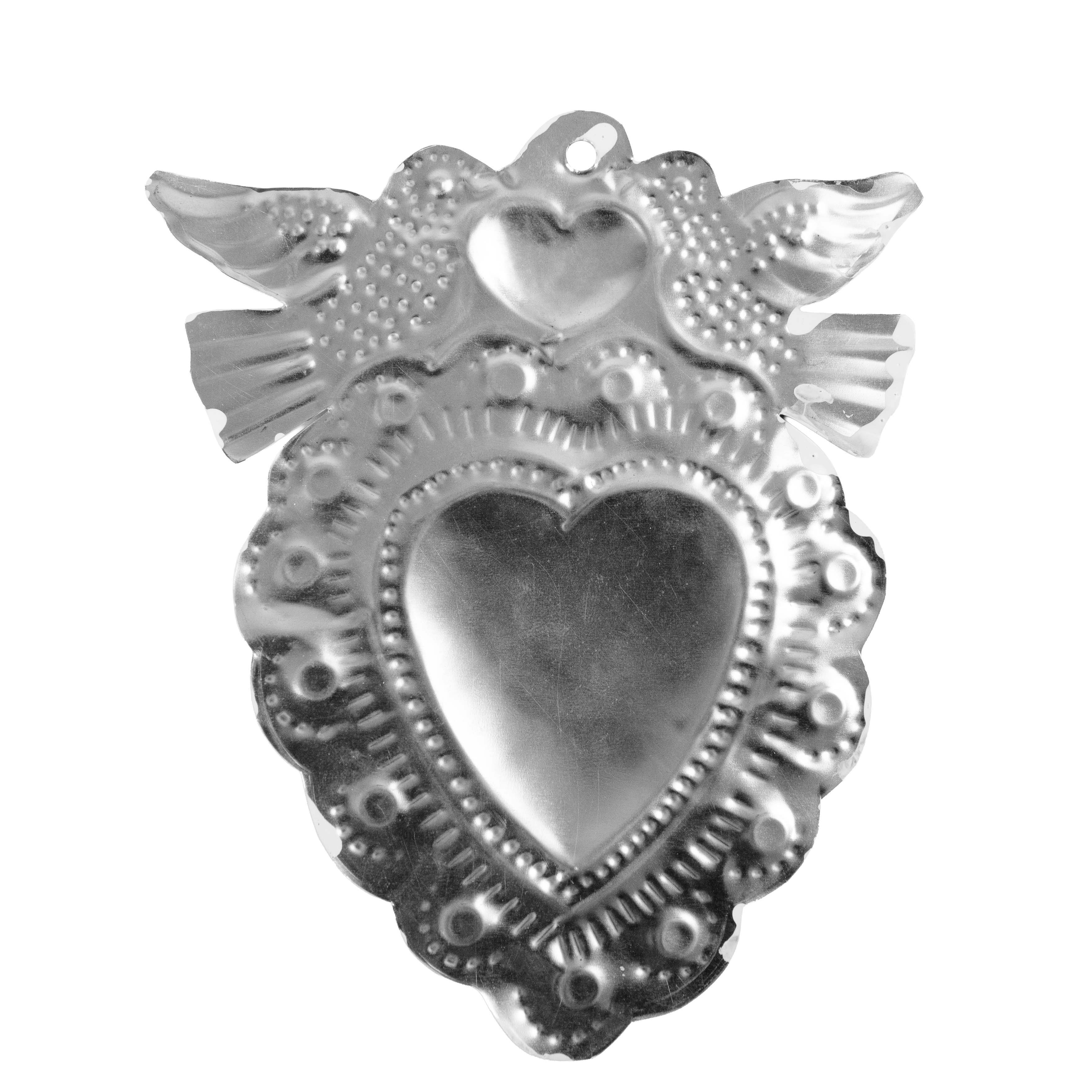 "Talavera" Mexican Milagro Tin Heart - Image 3