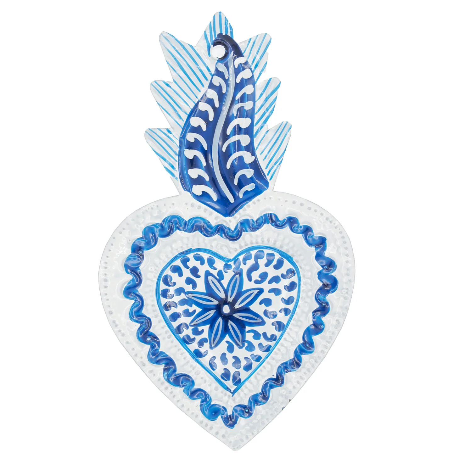 "Talavera" Mexican Milagro Tin Heart - Image 5