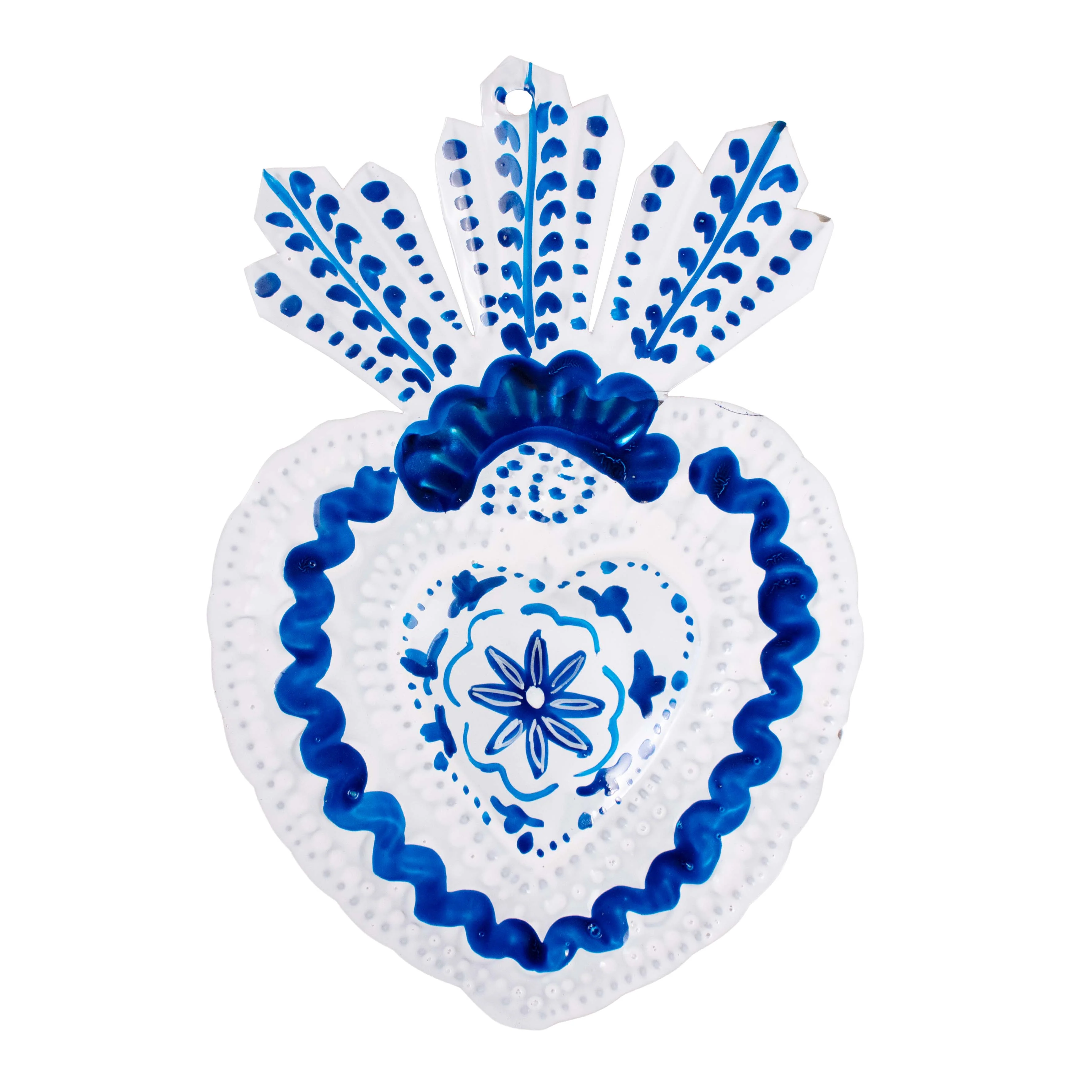 "Talavera" Mexican Milagro Tin Heart - Image 6