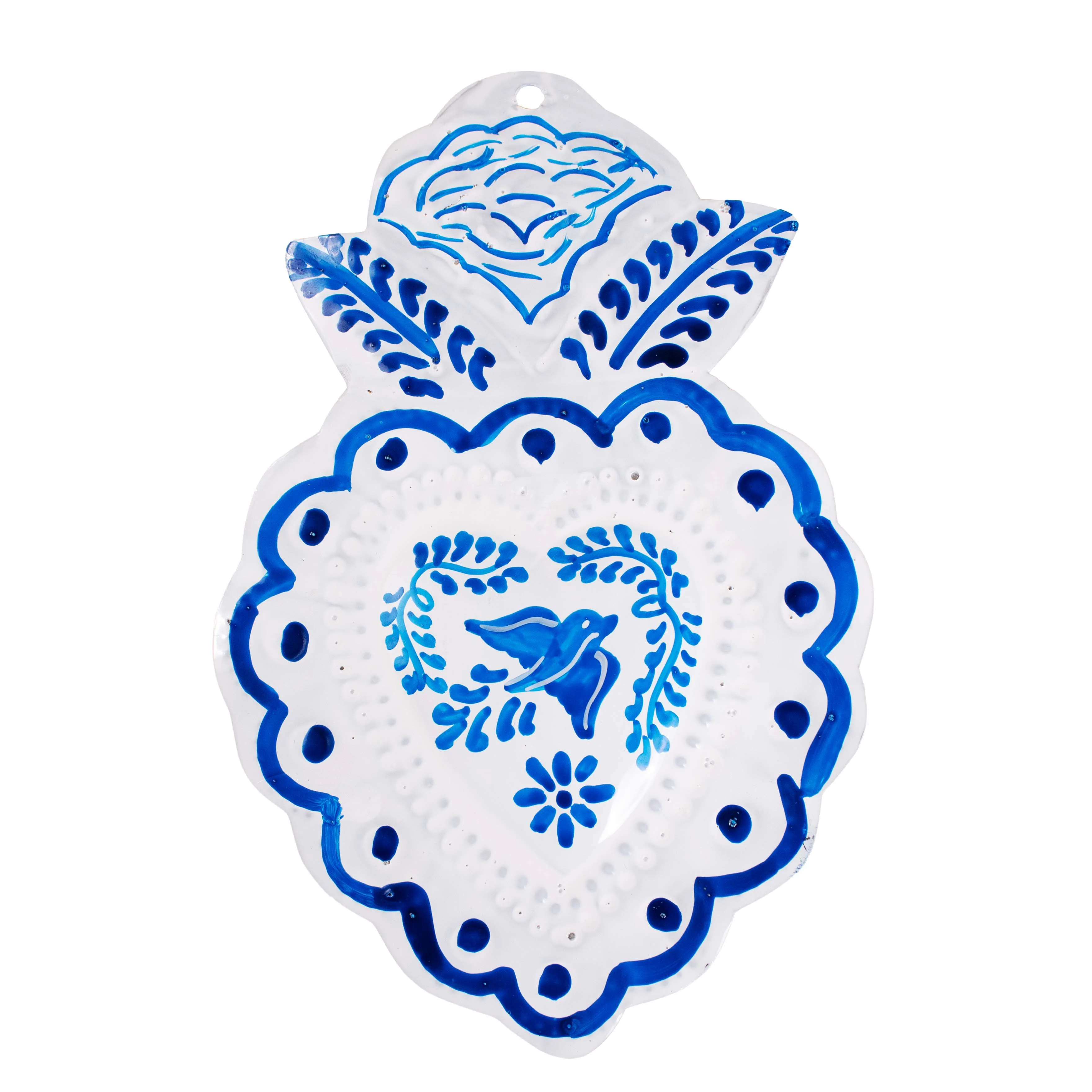 "Talavera" Mexican Milagro Tin Heart - Image 7