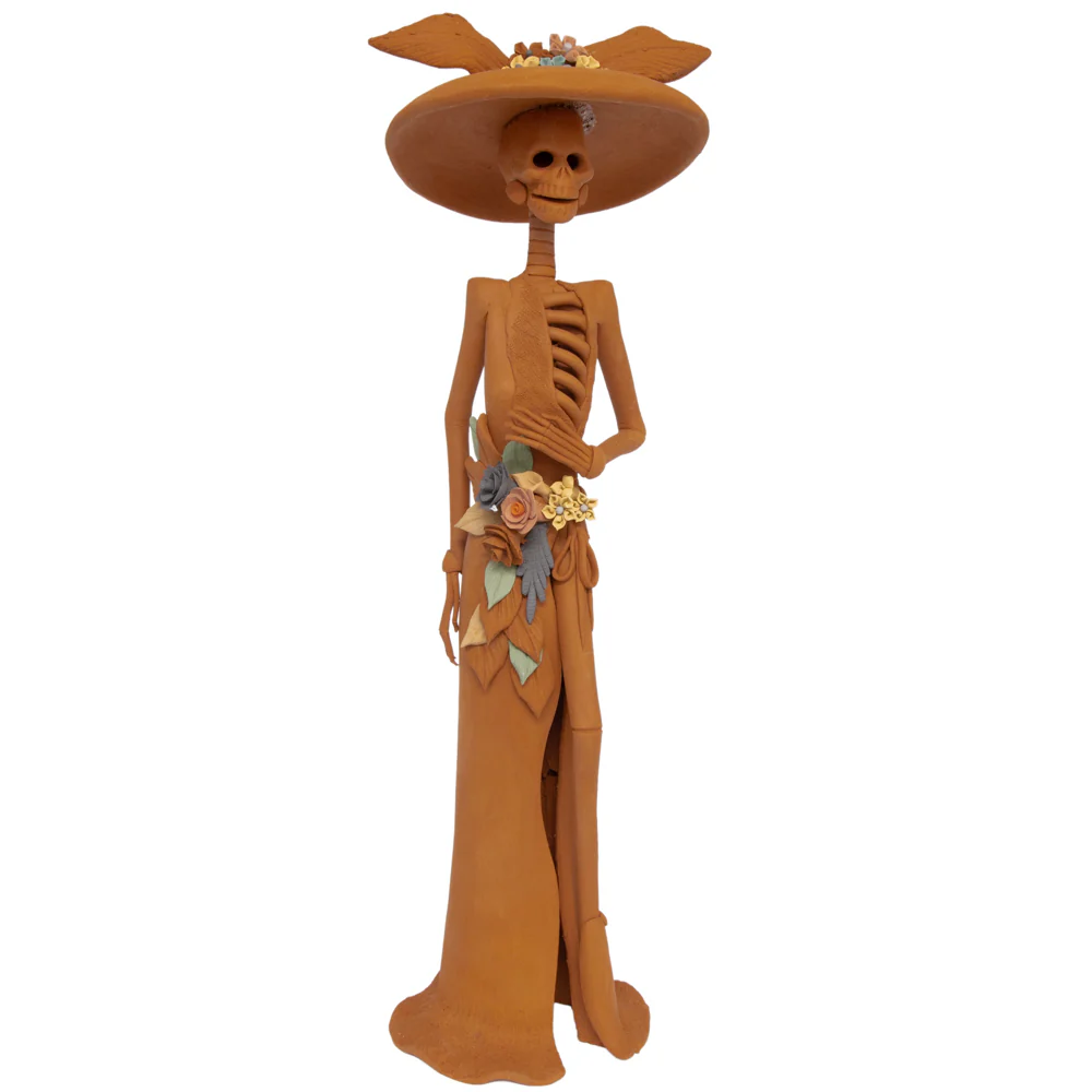 Tall Catrina en Natural From Capula Clay Sculpture - Image 8