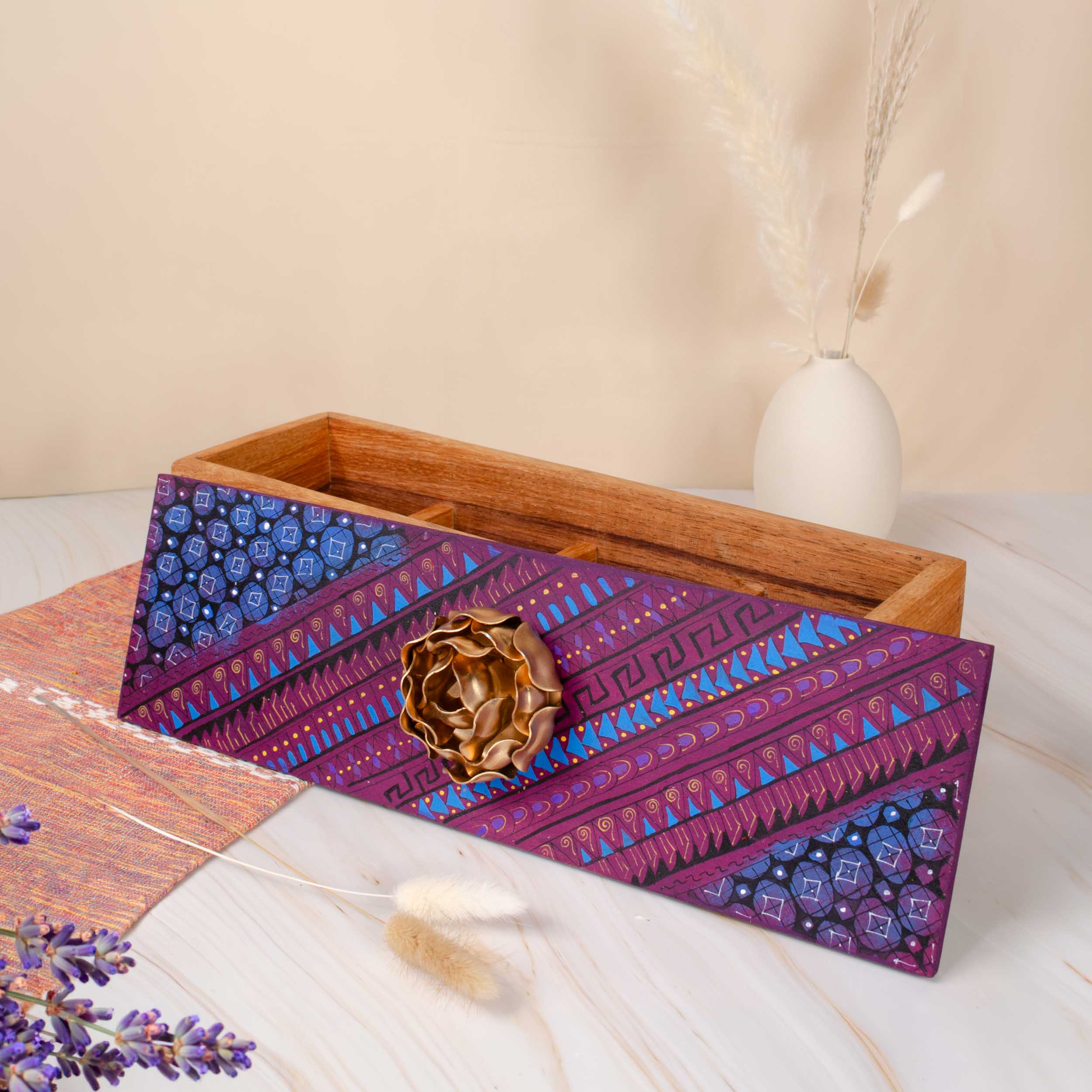 Hand-Painted Parota Solid Wood Tea Organizer - Image 3