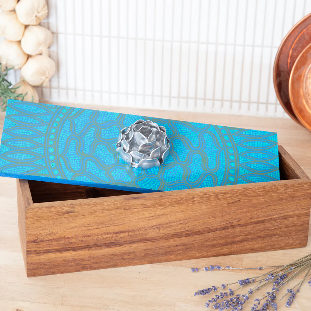 Hand-Painted Parota Solid Wood Tea Organizer - Image 6