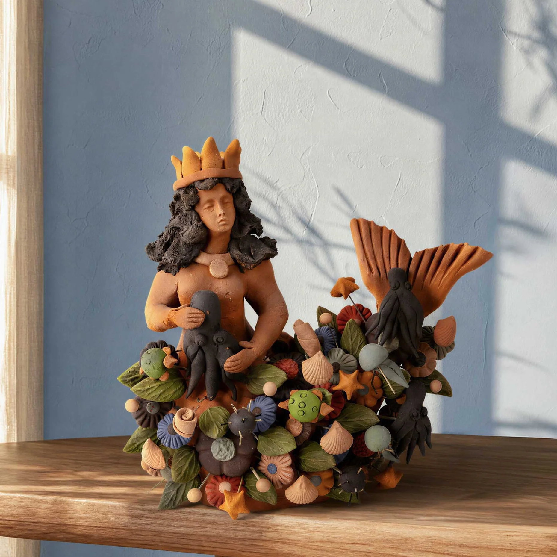 Tlanchana Barro Pigmentado Mermaid Clay Sculpture - Image 3