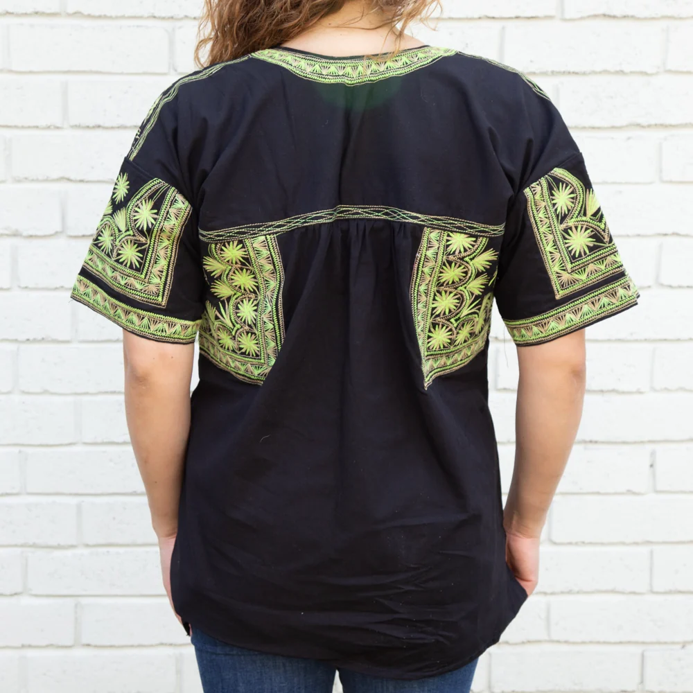 Tsu'uj Embroidered Blouse with Decorative Lace Up Front - Image 4