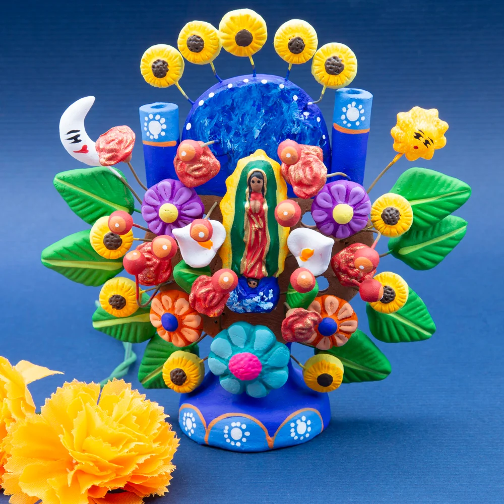 Virgen de Guadalupe Small Tree of Life Clay Sculpture - Image 3
