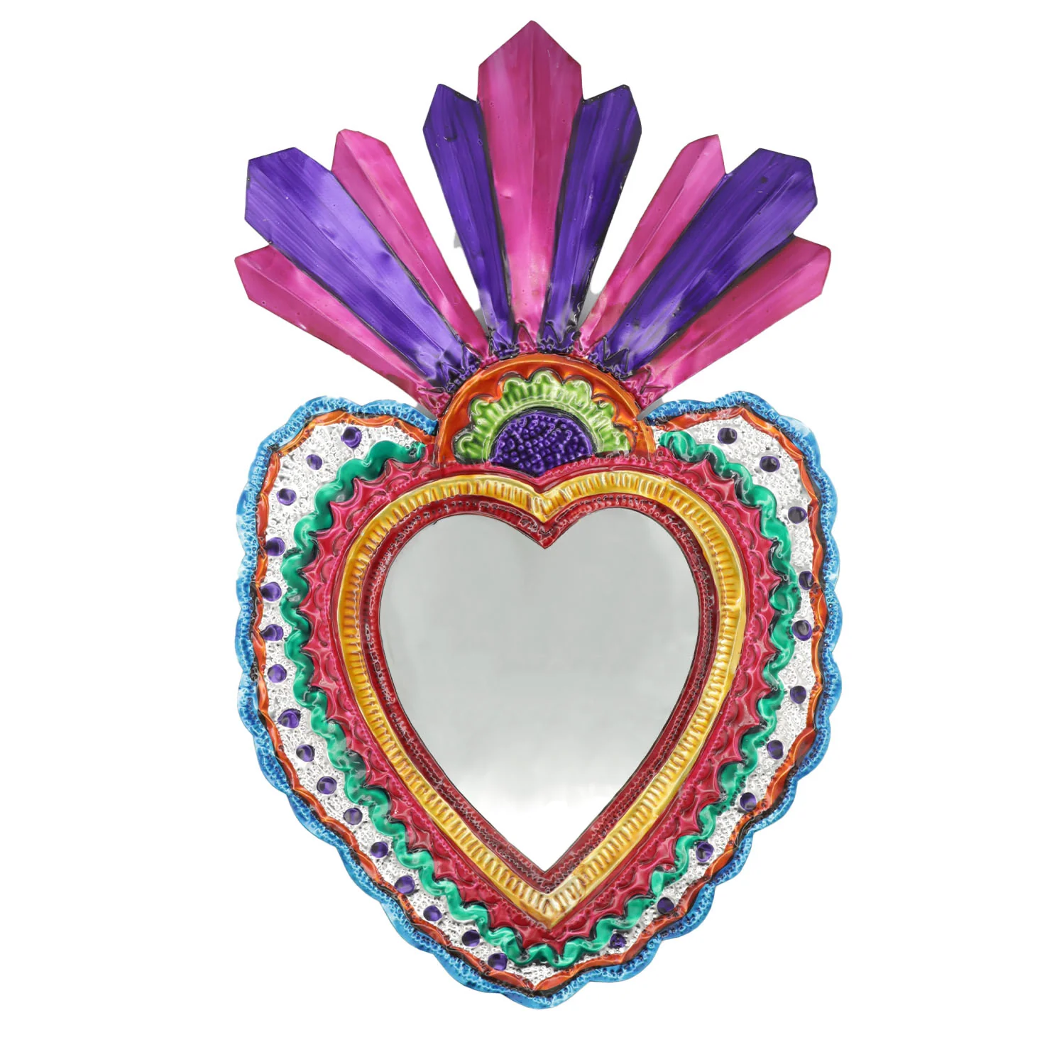 XL Mexican Milagro Tin Heart with Mirror - Image 5